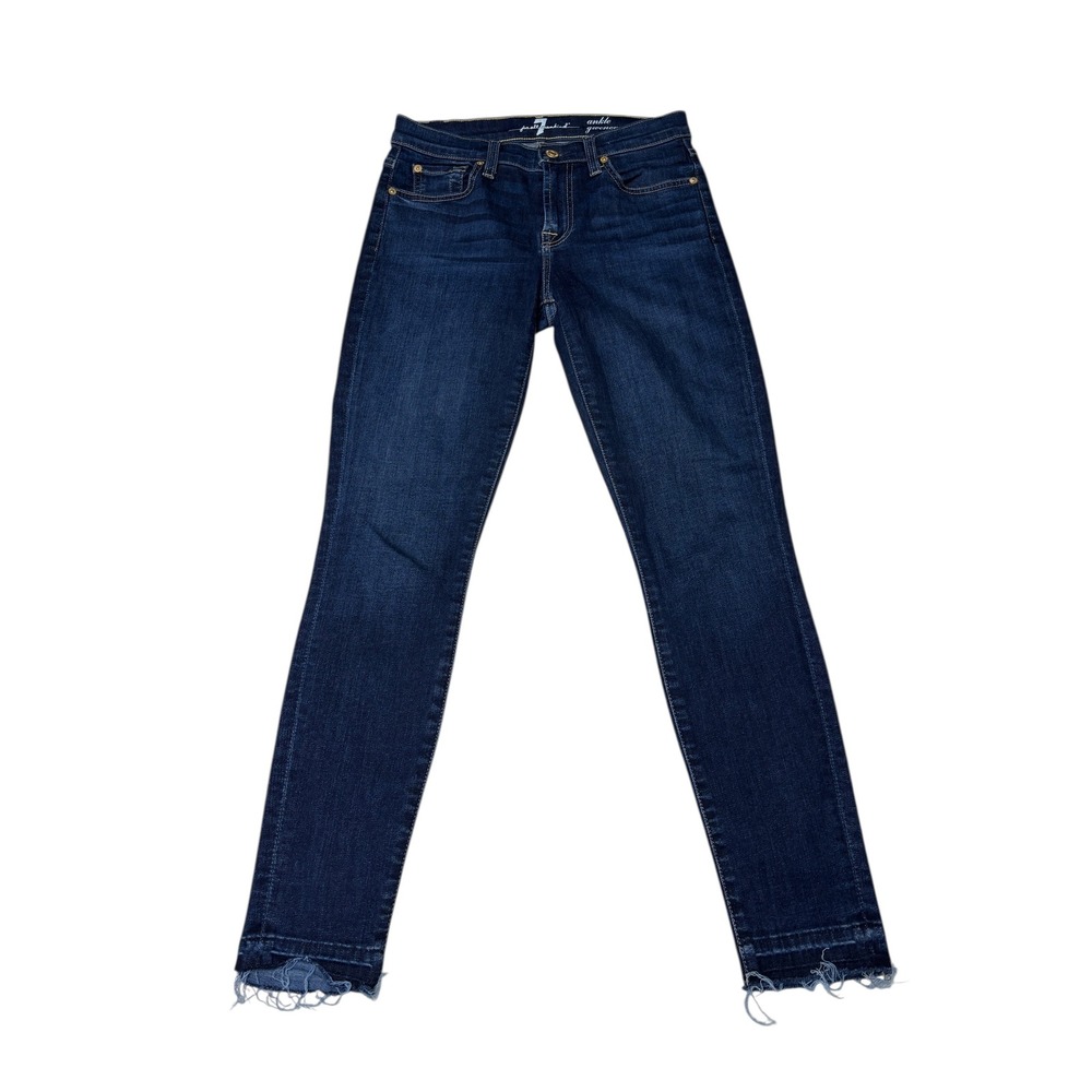 7‎ For All Mankind Gwenevere Ankle Jeans Dark Wash Frayed Hem Women 26X27